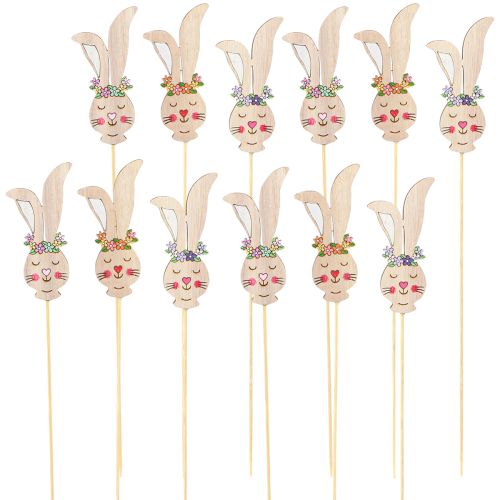 Article Piquets à fleurs Tête de lapin en bois Déco sur bâton 11cm 12pcs