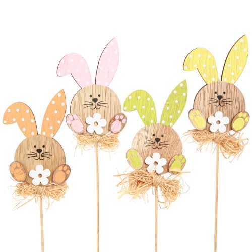 Article Bouchons à fleurs lapins en bois décoration Pâques 4 couleurs 5x8cm 16 pcs