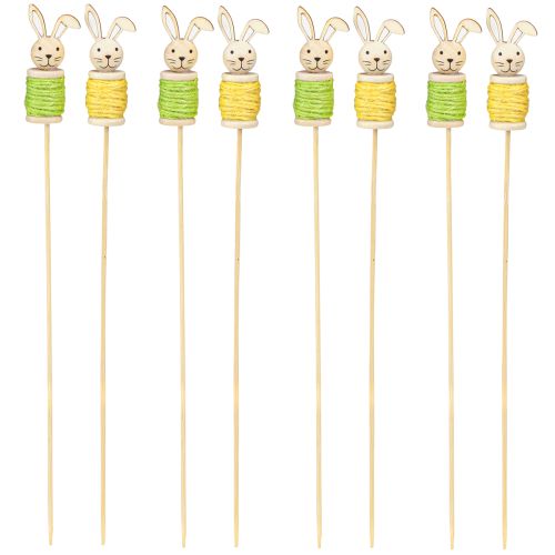 Article Piquets de fleurs Lapin de Pâques Bois Vert Jaune 32cm 8pcs