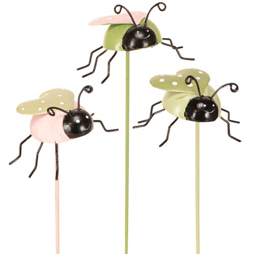 Article Piquets de jardin Coccinelle métal Vert Rose 7×4cm 6pcs