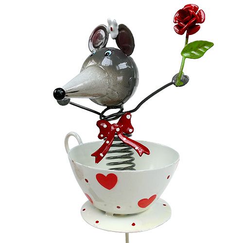 Floristik24 Souris métallique sur tige 10cm L33cm 2P