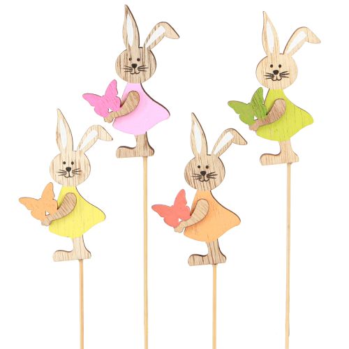 Article Bouchons de fleurs lapins de Pâques décoration bois coloré 5x8cm 16 pcs