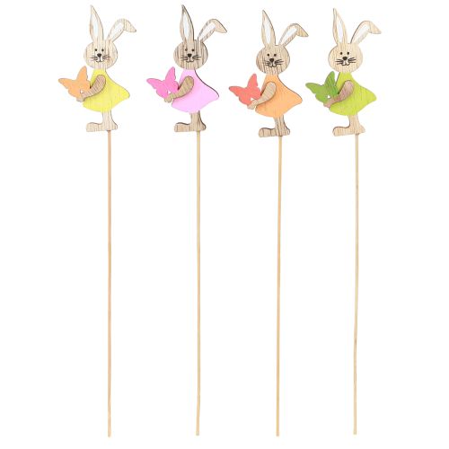Article Bouchons de fleurs lapins de Pâques décoration bois coloré 5x8cm 16 pcs