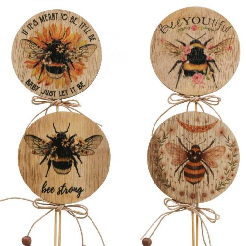 Bouchon fleur Bouchon décoratif abeille en bois avec dicton 7x27,5cm 12 pièces