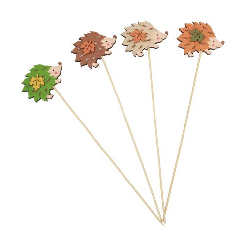 Article Bâton de fleur en bois Décoration Hérisson Marron Vert 8×6cm 12 pcs