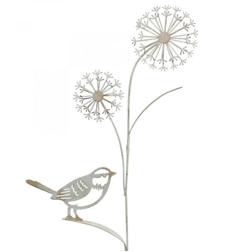 Piquet de fleurs déco métal Allium Oiseau Blanc 20×52cm