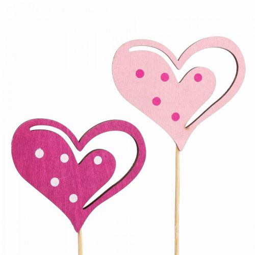 Floristik24 Bouchon de fleur Bouchon décoratif fête des mères coeur rose 7cm 12 pcs