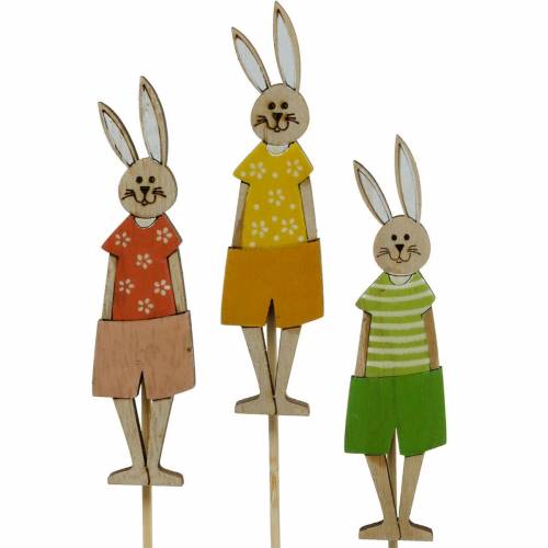 Bouchon de fleur Lapin de Pâques sur un bâton Bouchon de décoration de lapin en bois Décoration de Pâques 9pcs