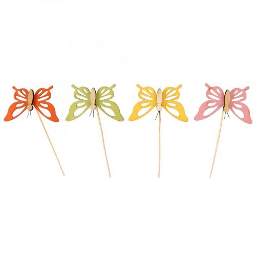 Floristik24 Bouchon fleur papillon déco bois coloré 8.5cm 12pcs