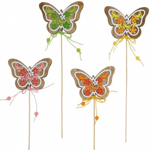Bouchon de fleur papillon bois décoration de ressort sur tige 12pcs