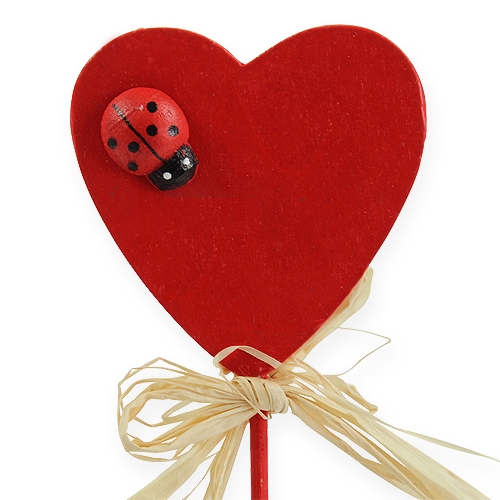 Article Coeur en bois sur un bâton rouge 4,5cm 24pcs