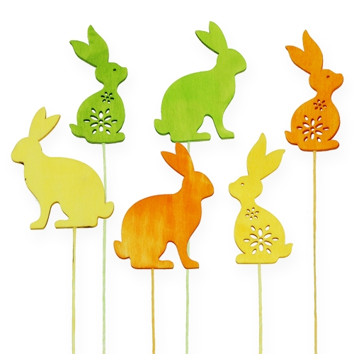 Floristik24 Plug décoratif lapin, 3 couleurs, 8 cm, 18 pièces