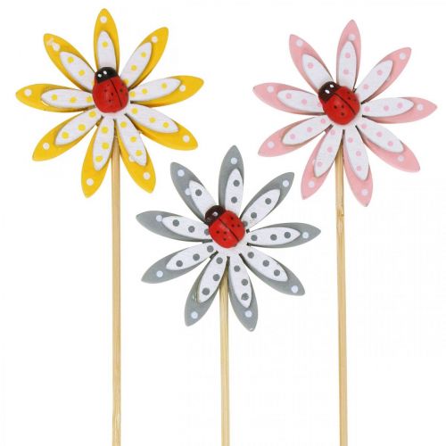Floristik24 Bouchon décoratif fleurs avec coccinelles décoration printanière bois Ø5cm 18 pcs