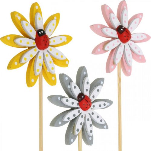 Floristik24 Bouchon décoratif fleurs avec coccinelles décoration printanière bois Ø5cm 18 pcs