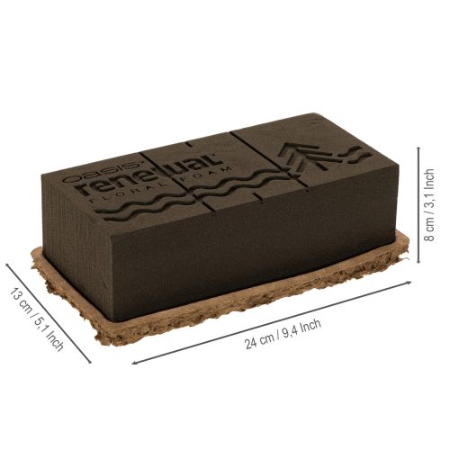 Article Mousse florale OASIS® Renewal® Biolit®, brique 24 × 13 × 8 cm, marron, lot de 2 pour compositions florales