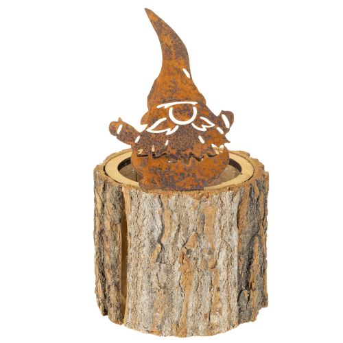 Article Pot de fleurs en bois écorce jardinière gnome rouille H24cm