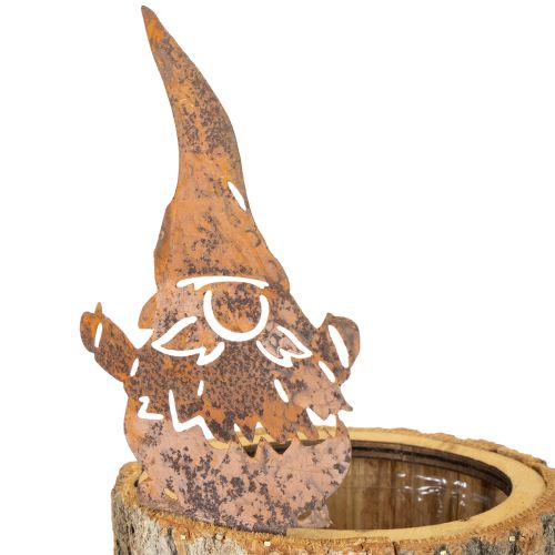 Article Pot de fleurs en bois écorce jardinière gnome rouille H24cm