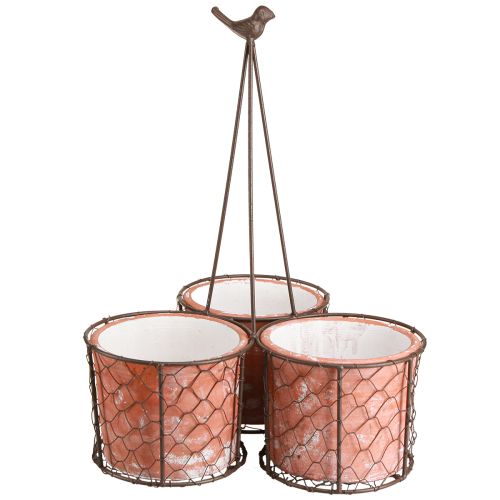 Floristik24 Pot de fleur panier en maille céramique métal marron Ø30cm H11,5cm