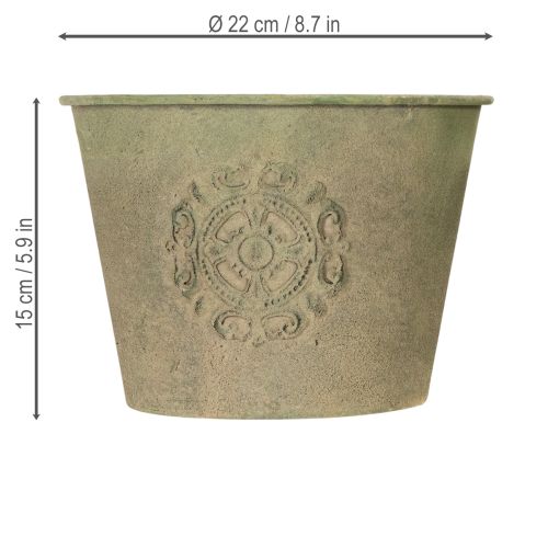 Article Pot de fleurs en métal, vert, vintage, Ø 22 cm – 13,5 cm, lot de 3