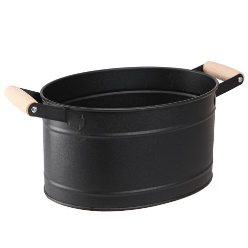 Pot de fleur métal manche ovale noir naturel 34x19,5x15cm