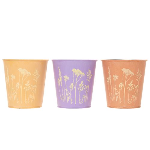 Set de 3 cache-pots en métal motif floral pastel diamètre 10 cm | Floristik24.fr