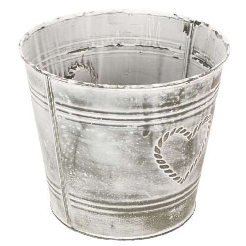 Article Pot de fleurs style shabby chic, cache-pot en métal, en forme de cœur, Ø 17,5 cm, H 15,5 cm