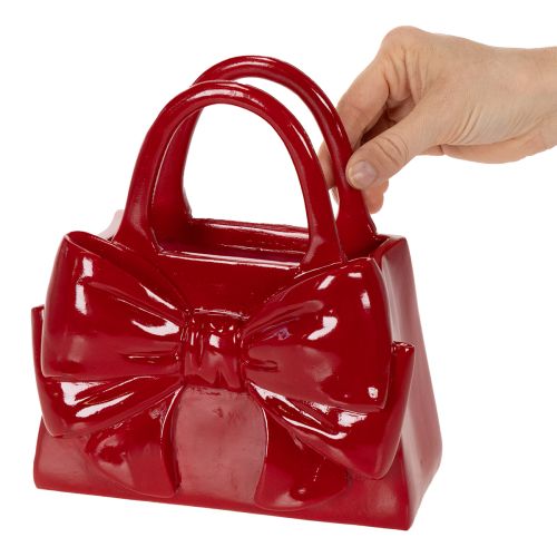 Vase décoratif en forme de sac à main avec nœud, finition brillante, 22 cm | Floristik24.fr