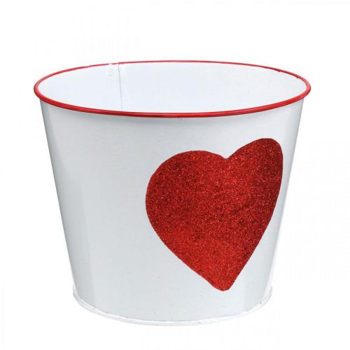 Cache-pot blanc avec coeur dans cache-pot rouge Ø18cm H13.5cm
