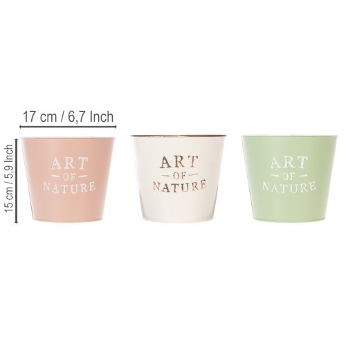 Set de 3 cache-pots ronds vintage en métal 17 cm pastel | Floristik24.fr