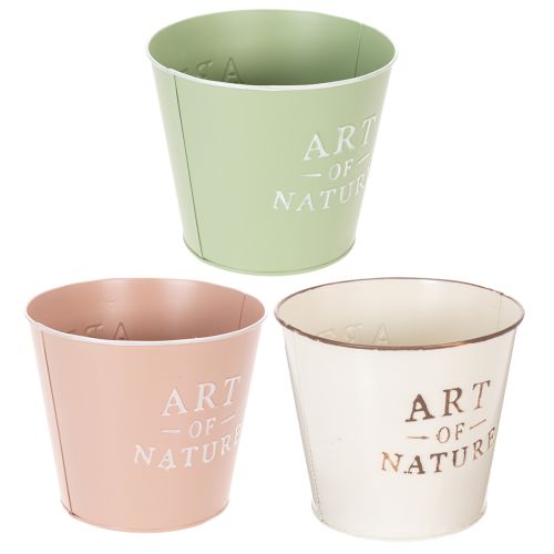 Set de 3 cache-pots ronds vintage en métal 17 cm pastel | Floristik24.fr