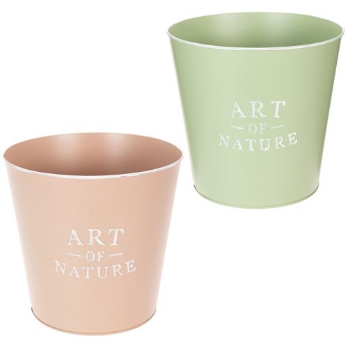 Lot de 2 cache-pots ronds en acier galvanisé 22 cm, vert et rose pastel acheter | Floristik24.fr