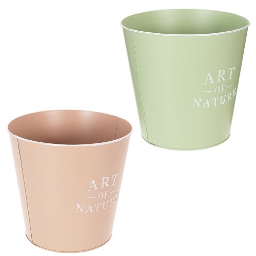 Lot de 2 cache-pots ronds en acier galvanisé 22 cm, vert et rose pastel | Floristik24.fr