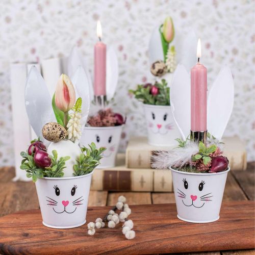 Cache-pot lapin cache-pot métal blanc décoration Pâques Ø8cm H20.5cm 4pcs