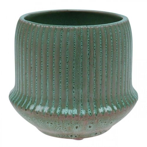 Floristik24 Cache-pot en céramique à rainures vert clair Ø14.5cm H12.5cm