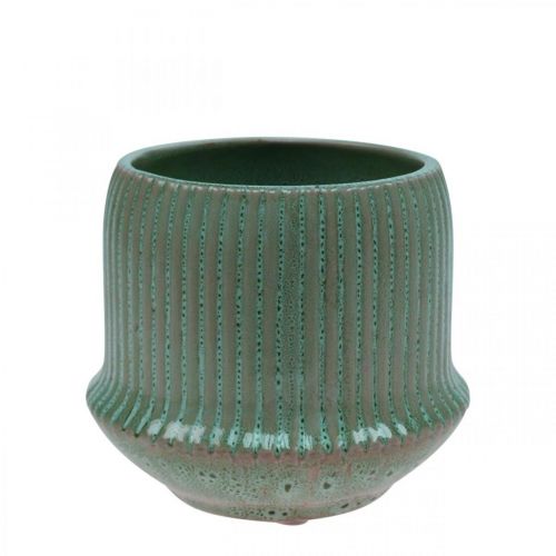 Floristik24 Cache-pot en céramique à rainures vert Ø12cm H10.5cm