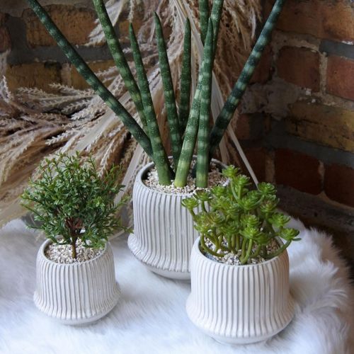 Floristik24 Cache-pot en céramique à rainures blanc Ø14.5cm H12.5cm