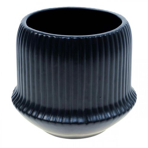 Article Cache-pot céramique jardinière rainures noir Ø14.5cm H12.5cm