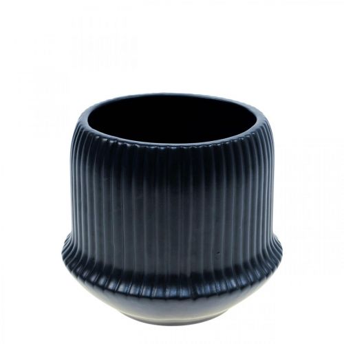 Floristik24 Cache-pot céramique jardinière rainures noir Ø10cm H8.5cm