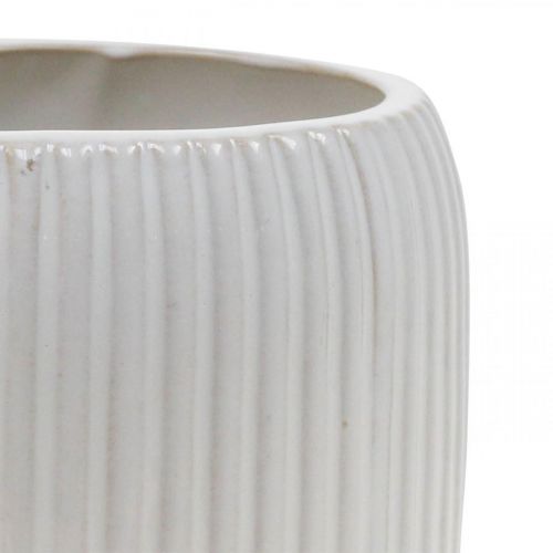 Floristik24 Cache-pot en céramique à rainures blanc Ø14.5cm H12.5cm