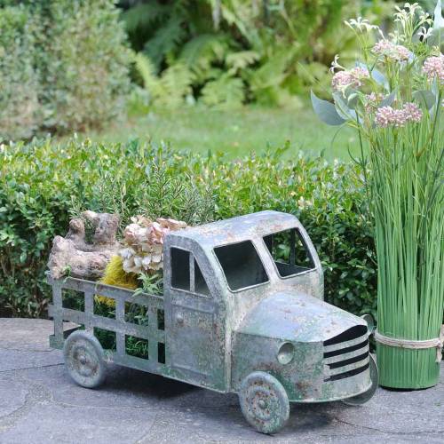 Article Camion pot de fleurs gris zinc, vert 42 × 17,5 × 19,5cm