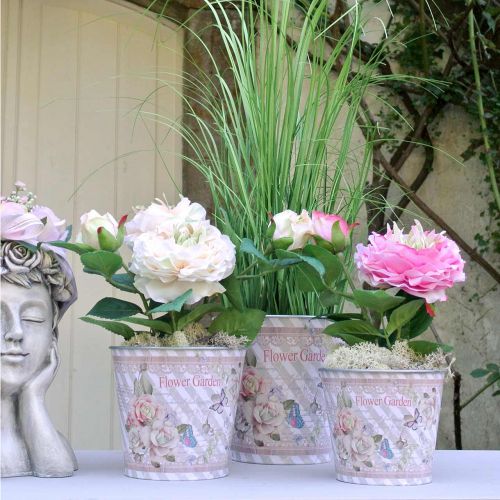 Article Pot de fleurs en métal roses décoration d&#39;été jardinière Ø13,5cm H11,5cm