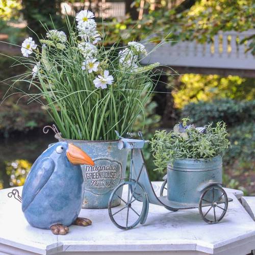 Floristik24 Pot de fleur scooter moteur métal rouille bleu 33cm