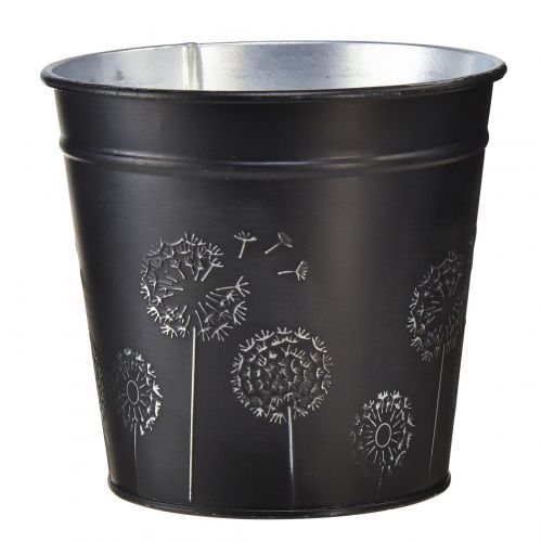 Article Pot de fleur jardinière noir argent métal Ø12,5cm H11,5cm