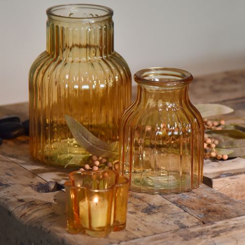 Article Vase à fleurs en verre orange design rétro Ø11cm H14.5cm 2pcs