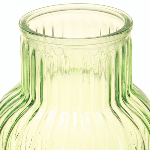 Article Vase à fleurs rétro en verre vert rainuré Ø13,5cm H20cm