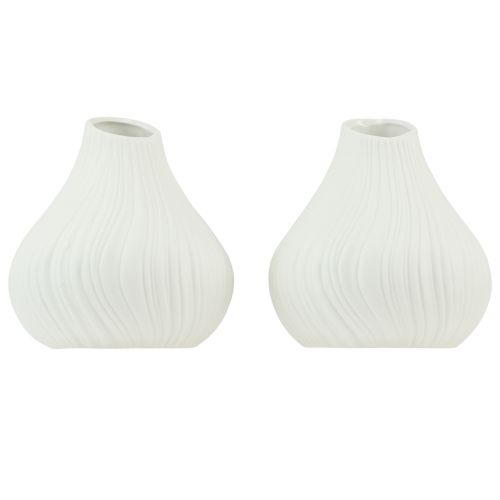 Article Vase à fleurs forme oignon céramique blanc Ø13cm H13,5cm 2pcs