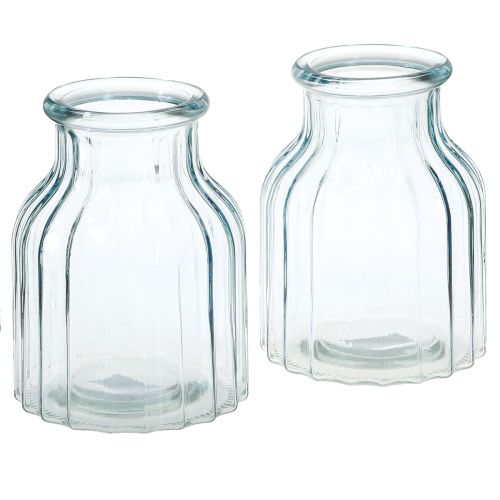 Article Vases à fleurs en verre à rainures bleu Ø11cm H14.5cm 2pcs