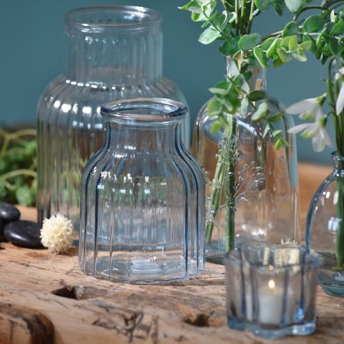 Vases à fleurs en verre à rainures bleu Ø11cm H14.5cm 2pcs