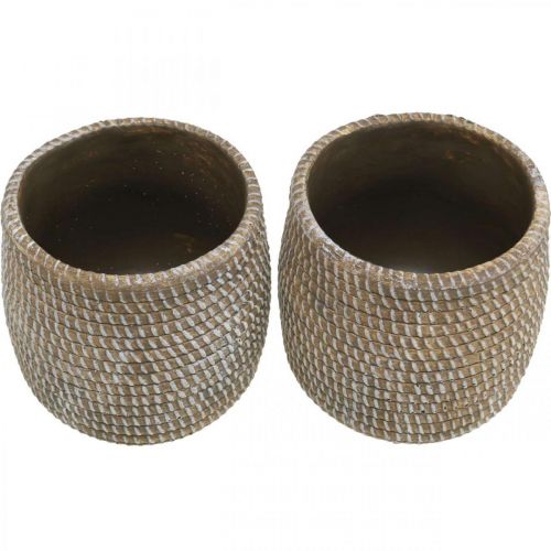Article Pot de fleurs Boho cache pot en céramique aspect tressé Ø9cm H10.5cm 2pcs