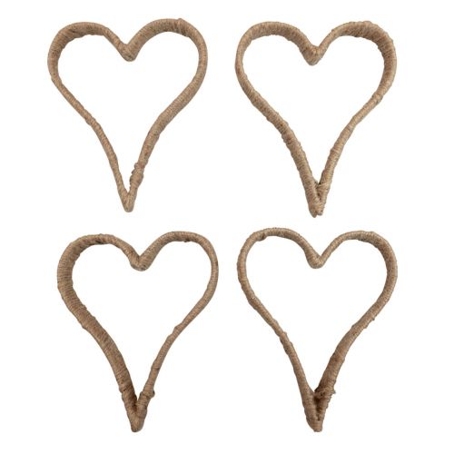 Floristik24 Style bohème, anneau métal coeur anneau décoratif ruban de jute 20cm 4pcs